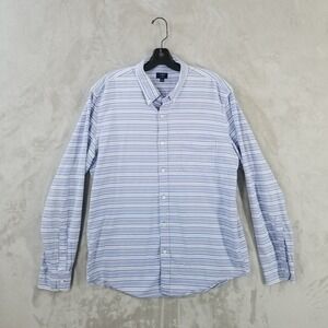 J Crew Oxford Shirt Men XL Slim Blue Striped 100% Cotton Long Sleeve Button Down